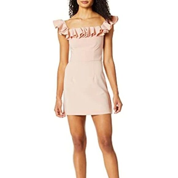 NWT French Connection Whisper Light Off the Shoulder Ruffle Pink Mini Dress - Picture 1 of 13